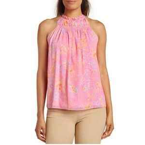 NEW‎ Ramy Brook Harley Pink Peony Combo Paisley Halter Neck Tank Top Blouse Size